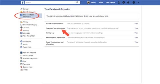your facebook information